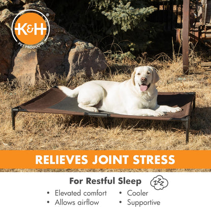 K&H Pet Products Outdoor Elevated Dog Cot, Breathable Cooling Elevated Cot Hammock Pet Bed for XL Dogs, Washable Mesh Cover, Raised Metal Frame, Collapsible, Portable - Jumbo 56 X 38in Chocolate