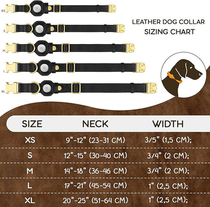 Leather Airtag Dog Collar - Soft Tracking Dog Collar with Apple AirTag Holder and Metal Buckle - Safety GPS Pet Collars for Small Medium Large Dogs Puppy Pink Red (Black, L, 17"-21" Neck Fit)