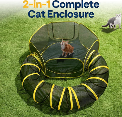 VIVOHOME Outdoor Cat Enclosures 2-in-1, Portable Catio w/Cat Tent, Circle Playpen Tunnel, for Kitty and Small Animals,w/Storage Bag Removable Bottom