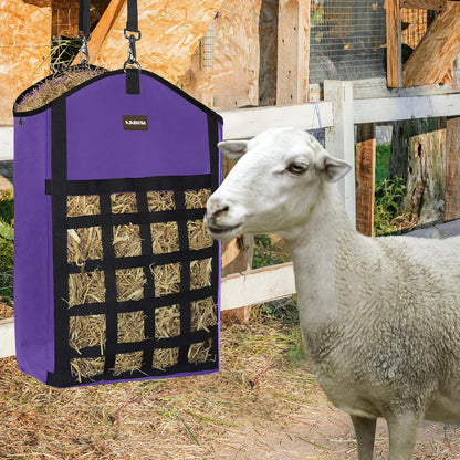 Hay Bags for Horses,3 Packs Slow Feed Hay Bags for Goats,Sheep,Donkey,Premium Oxford Hay Feed Bags with Front Hay Nets Design, Easy to Fill and Hang with Large Opening (2Purple + 1Black)