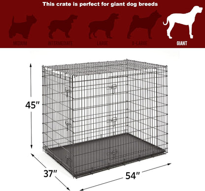 MidWest Homes for Pets Solutions Series XXL Double Door 54-Inch Dog Crate for the Largest Breeds, Sturdy Drop Pin Assembly, Black E-Coated, SL54DD