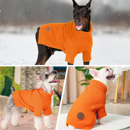cyeollo Dog Sweater Pullover Turtleneck for Dogs, Classic Knitwear Fall Winter Cold Weather Dog Clothes Warm Pet Apparel Small Medium Large Doggie Sweaters, Orange S