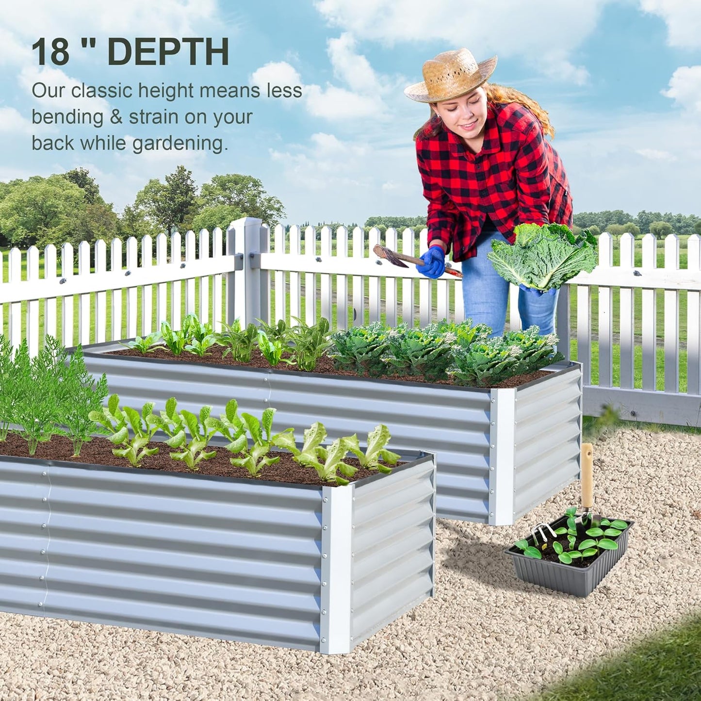 Domi Raised Garden Beds Outdoor, 6x3x1.5Ft Thickening Tall Metal Rectangular Deep Root Box Planter for Vegetables, Flowers, Herbs, and Succulents 1.5" Deep w/ 192 Gallon Capacity - Silvery