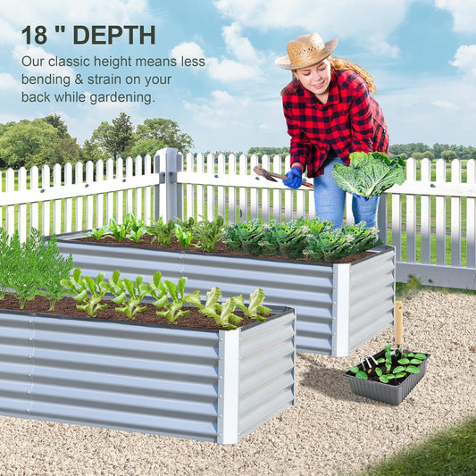 Domi Raised Garden Beds Outdoor, 8x4x1.5Ft Thickening Tall Metal Rectangular Deep Root Box Planter for Vegetables, Flowers, Herbs, and Succulents 1.5" Deep w/ 342 Gallon Capacity - Silvery