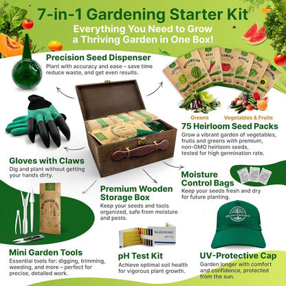 75 Vegetable & Greens Seeds Variety Pack, Garden Seed Starter Kit - Over 44,700 Non-GMO Heirloom Seeds for Planting Vegetables and Greens, Gift Seed Box with Gardening Supplies, Survival Kit