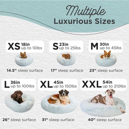 Best Friends by Sheri Original Calming Donut Dog and Cat Bed, Shag Faux Fur, Frost Gray, (30in x 30in) - Anxiety Relief for Pets Up to 45 lbs