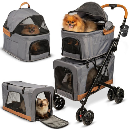 Double Pet Stroller with Detachable Carriers - Ideal for 2 Dogs or Cats - Compact & Convenient Design - Easy Assembly Double Dog Stroller - Graphite Gray - Pawvie