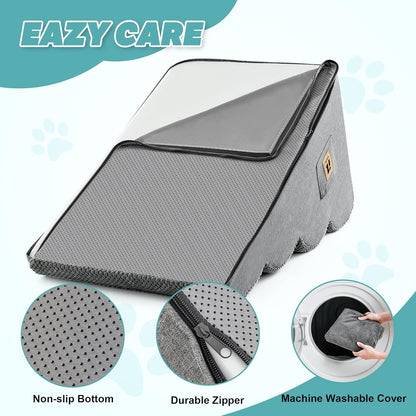 IFNOW Dog Stairs for Small Dogs, 4-Step Sturdy Dog Steps for Bed, Couch, Sofa, Waterproof Pet Stairs for Older Cats, Puppy, Removable Washable Cover, Non-Slip Curved Pet Ramp Indoor, Grey