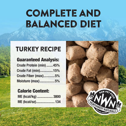 Northwest Naturals Freeze-Dried Turkey Cat & Kitten Food – Bite-Sized Nibbles – Healthy, Limited, Human-Grade Ingredients, All-Natural, High-Protein Raw Diet – Complete & Balanced – 11 oz (Pack of 3)