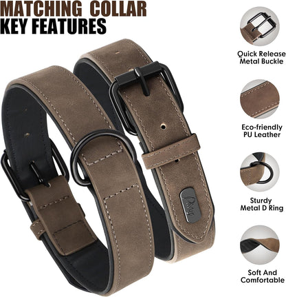 Didog Soft Padded Leather Dog Collar and Leash Set, Adjustable Dog Leash and Collar Set with Metal Buckle, Breathable Dog Collars with 4FT Leather Dog Leash for Small Medium Large Dogs, Brown, M