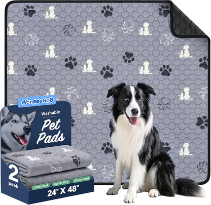 Washable Pee Pads, Puppy Pee Pad for Dogs, 2 Pack Absorbent Reusable Training Dog Pads Pet Puppy Pads, Non-Slip Potty Pads for Whelping, Playpen, Crate, Bed, Grey 24"x48"