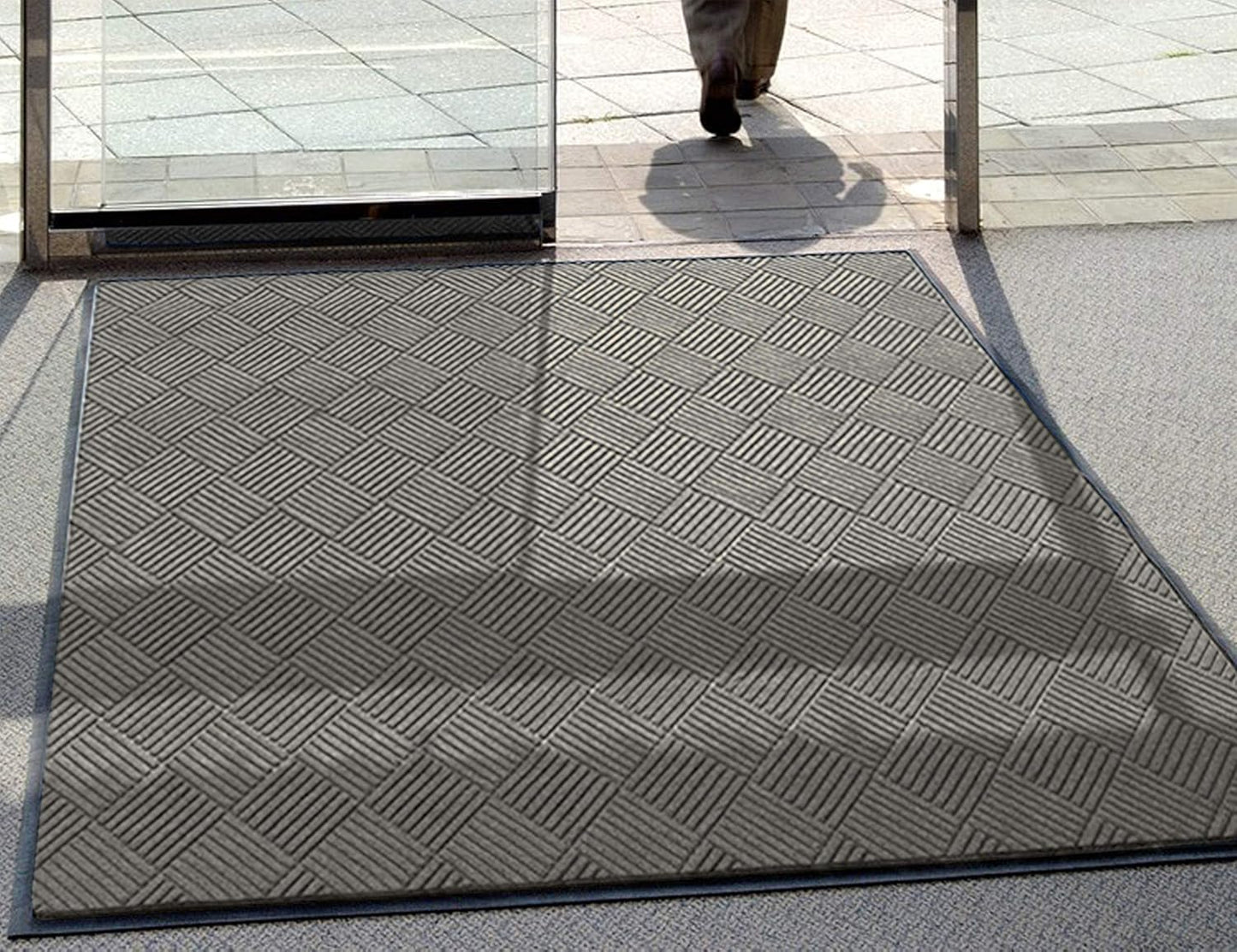 WaterHog Diamond | Commercial-Grade Entrance Mat with Rubber Border – Indoor/Outdoor, Quick Drying, Stain Resistant Door Mat (Medium Grey, 3' x 8')