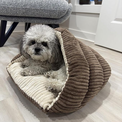 SPOT Sleep Zone Cuddle Cave - Cat Cave Bed for Indoor Cats and Mini Dogs, Durable, Comfortable, Washable for Kittens and Puppies Under 10 lbs and 12 inches Long, Corduroy Brown