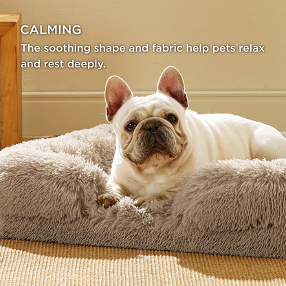 Bedsure Orthopedic Dog Bed Medium Size Dogs - Washable Medium Dog Cat Bed Waterproof, Comfort Pet Couch Sofa with Washable Removable Cover, Pets Bed with Nonskid Bottom, Long Faux Fur-Taupe, 28"