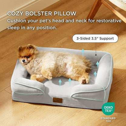 Bedsure Orthopedic Dog Beds for Small Dogs - Washable Small Dog Cat Bed Waterproof, Comfort Pet Couch Sofa with Washable Removable Cover, Pets Bed with Nonskid Bottom, Light Grey, 24"
