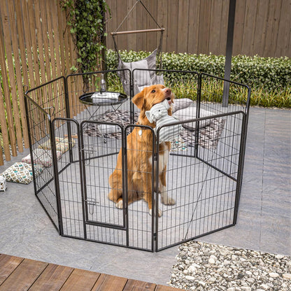 Dog Playpen, Outdoor Dog Fence, 8 Panels, 40" H Dog Pen for Medium/Small Dogs, Heavy Duty Metal Pet Fence with Gate, Portable Dog Fence for RV Camping and Yard (Black)