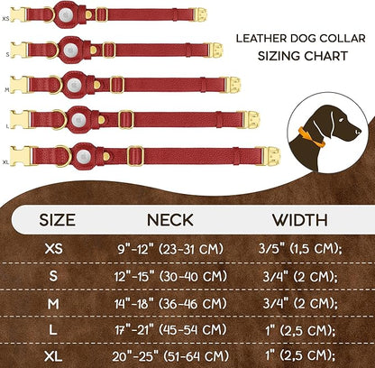 Leather Airtag Dog Collar - Soft Tracking Dog Collar with Apple AirTag Holder and Metal Buckle - Safety GPS Pet Collars for Small Medium Large Dogs Puppy Pink Red (Red, XS, 9"-12" Neck Fit)