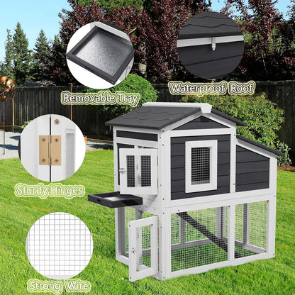 2 Story Rabbit Cage, Weatherproof Rabbit Hutch Indoor & Outdoor, Wooden Guinea Pig Cages with Removable Tray Openable Roof for Small to Medium Animals