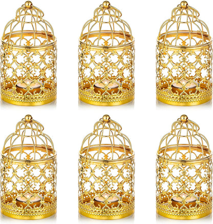 6 Pcs Small Metal Tealight Hanging Birdcage Lantern, Vintage Decorative Centerpieces of Wedding, Party, Gold