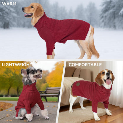 cyeollo 4XL Dog Sweater,Knitwear Turtleneck Pullover Sweaters Fall Winter Dog Clothes Sweaters for Large Dogs Female, Burgundy Red XXXXL