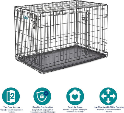MidWest Homes for Pets 36-Inch Two-Door iCrate Folding Dog Crate with Divider Panel, Leak-Proof Tray & Secure Latches – Metal Wire Kennel for M-L Breeds – Portable, Durable & Easy to Assemble
