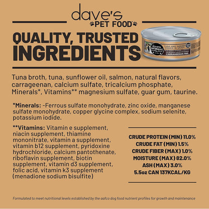 Dave's Pet Food Grain Free Wet Cat Food Gravy (Tuna & Shrimp Dinner in Gravy), Naturally Healthy Canned, Added Vitamins, 5.5 oz Cans (24 Pack)