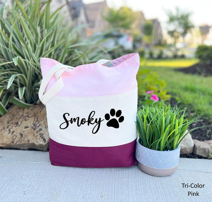 Custom Dog Tote Bag Personalized Dog Mom Gift Dog Toys Totes Pet Gift Custom Pet Bag Gift For Dog Mom Dog Lover Bag (15"L x 15"H x 3"D, Tri-Color Pink) - Pawvie