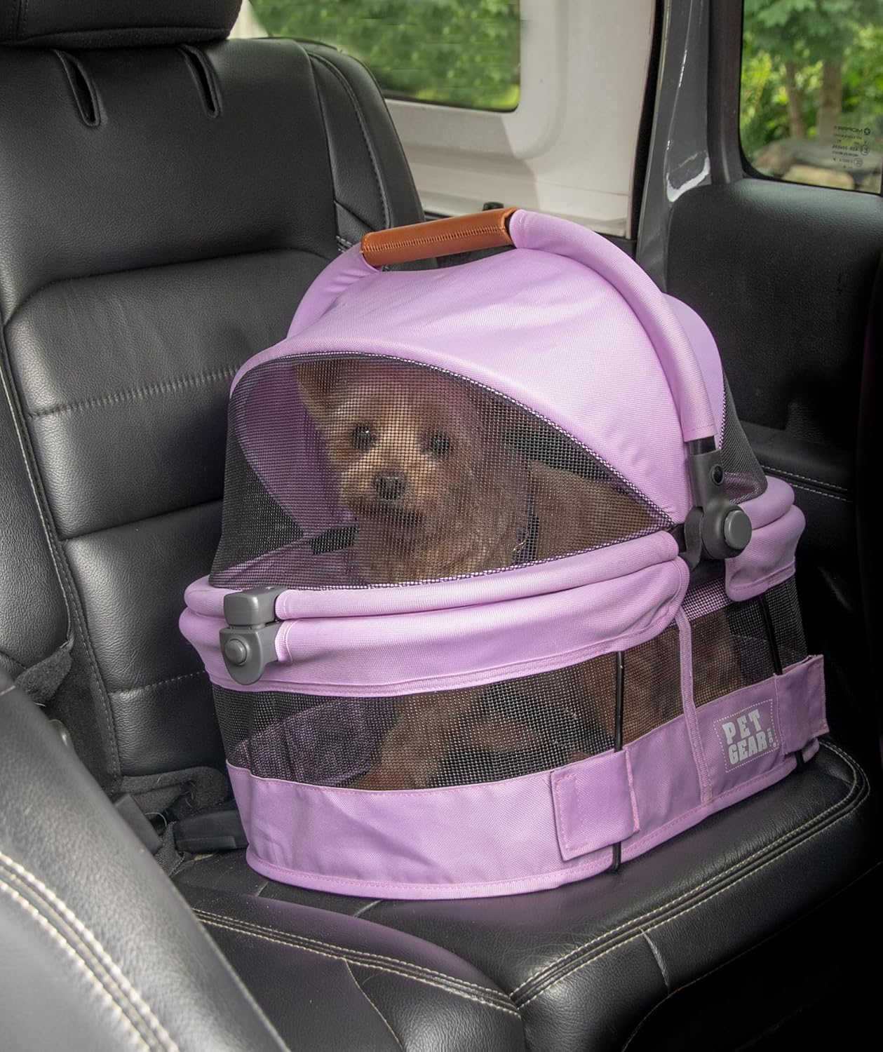 Pet Gear No-Zip View 360 Ultra Lite Pet Safety Carrier & Car Seat for Small Dogs & Cats Push Button Entry, 15", Bright Lilac - Pawvie