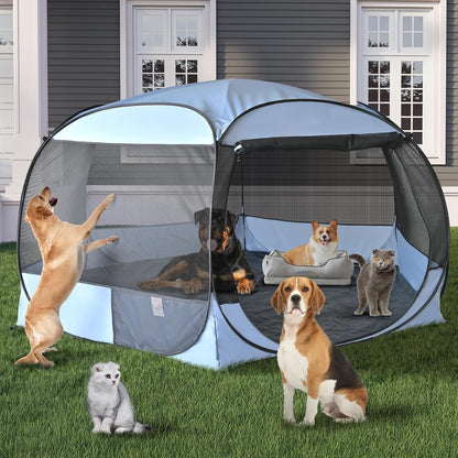 XXLarge Popup Portable Dog Houses, 10'x4.8'H Assembly-Free Gazebo-Style Kennel Dog Playpen Pet Screen Tent Sun Shade Shelter, Dog Crates Canopy for Travel Camping Anti-Bugs with Leakproof Bottom