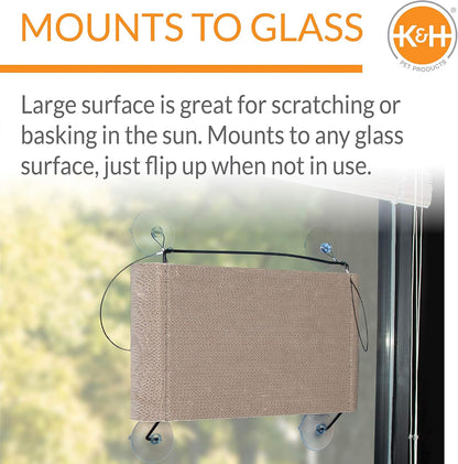 K&H Pet Products EZ Mount Cat Window Perch Kitty Sill Scratcher Cradle, Sturdy Window Perch for Large Cats, Steel Frame Scratcher Hammock with Strong Suction Cups for Glass - 20 X 11in Cardboard