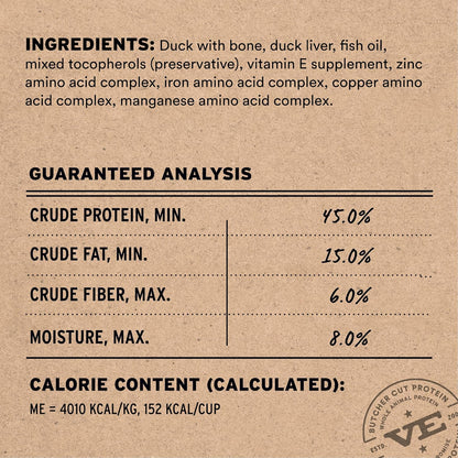 Vital Essentials Freeze-Dried Raw Duck Meal or Mixer Dog Food Soft Nibs | 99% Duck, Organs & Bone | 14 oz