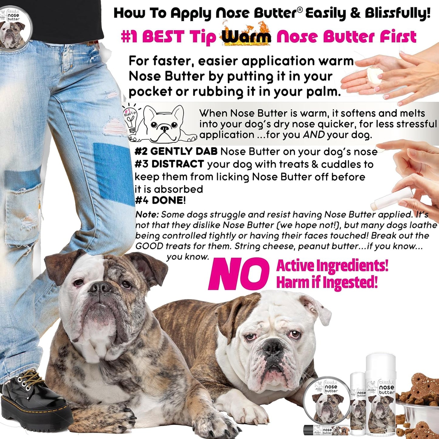 The Blissful Dog Olde English Bulldogge Nose Butter for Dry, Cracked Skin, Lick-Safe Dog Nose Balm with Moisturizing Shea Butter, Almond, Olive, and Essential Oils, Pet Supplies, Uncented, 2 oz.