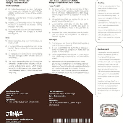 JUNAI Tofu Cat Litter 8 Packs(2.3kg x 8), Coffee Clumping Cat Litter Pellet Natural Vegan Kitty Litter, Lightweight and Dust Free cat Litter for Multiple Cats, Flushable Biodegradable, Ship from CA