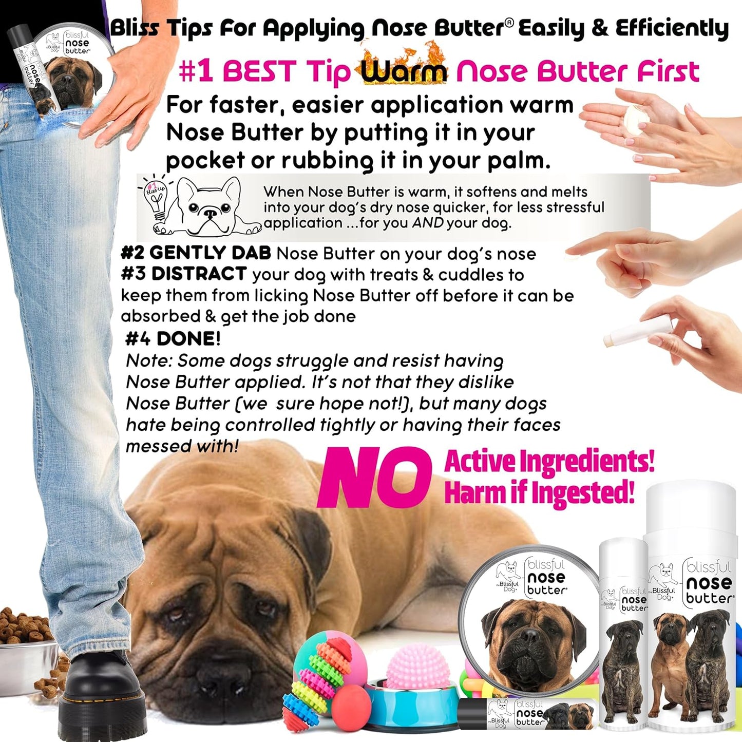 The Blissful Dog Bullmastiff Nose Butter for Dry, Cracked Skin, Lick-Safe Dog Nose Balm with Moisturizing Shea Butter, Almond, Olive, and Essential Oils, Pet Supplies, Uncented, 1 oz.