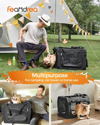 Feandrea 24 Inches Collapsible Soft Dog Crate, Portable Travel Dog Crate for Indoor and Outdoor Use, Dog Carrier Kennel with Safety Zippers, for Living Room, Car, Travelling, Camping, Black UPDC60H
