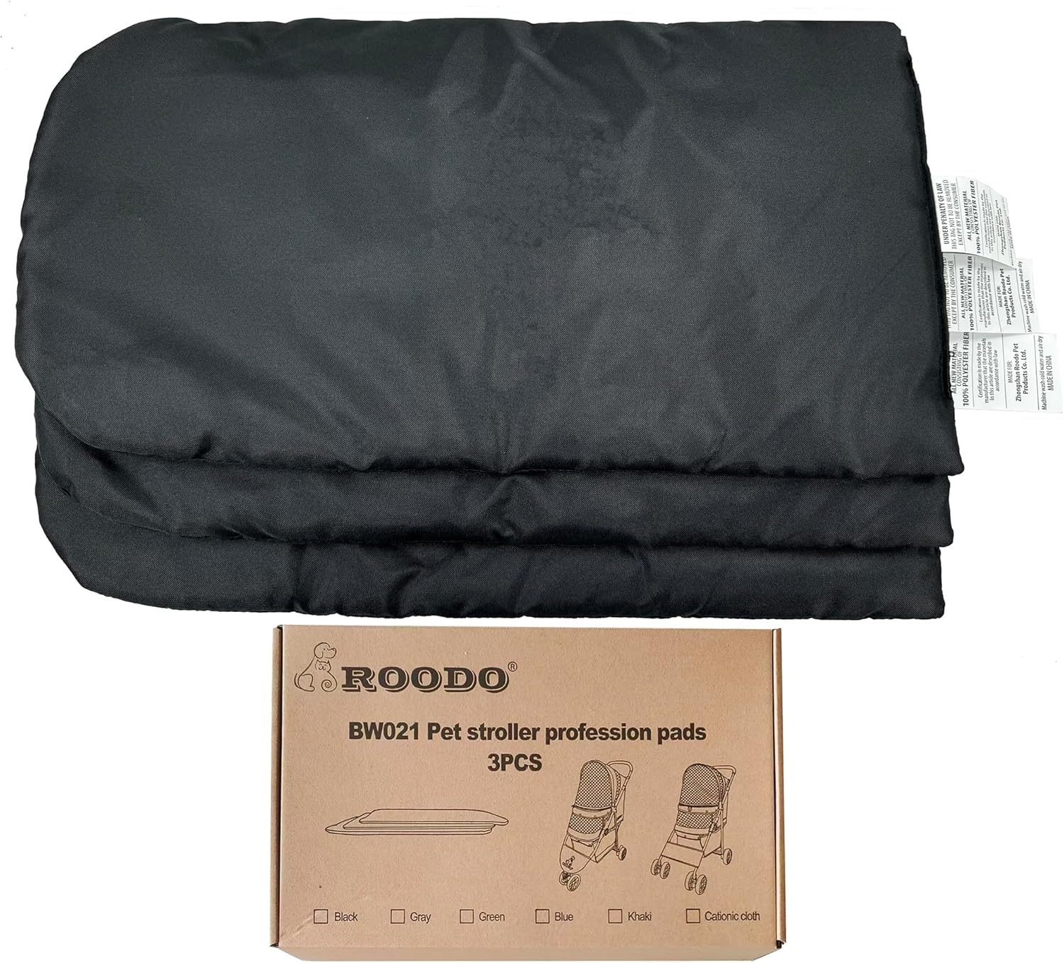 ROODO Pet Stroller Inner Pad for Exclusive Use,Original,Replaceable,Easy to Clean,Set of 3 pc(Black) - Pawvie