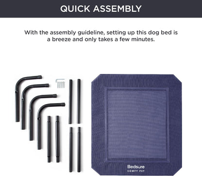 Bedsure Outdoor Elevated Dog Bed Large Sized Dog, Portable Indoor & Outdoor Cooling Raised Cot Pet Hammock Bed with Skid-Resistant Feet, Frame with Breathable Mesh, Deep Sea Blue, 49 inches