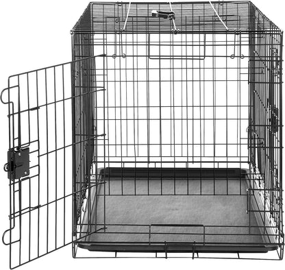 Amazon Basics Durable, Foldable Metal Wire Dog Crate with Tray, Double Door, 36 x 23 x 25 in, Black