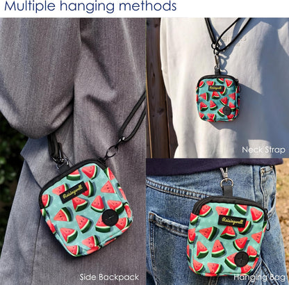 Dog Treat Pouch for Pet Walking and Training with Clicker Poop Bags Small Fanny Zipper Pack Holder for Puppy Snack Dispenser Kit for Leash and Outdoor Use (Watermelon)