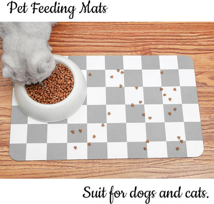 Ralxion Checkered Dog Feeding Mat, Absorbent Mats for Dog Food and Water Bowl, Dispenser, Retro Modern Aesthetic Preppy Grey Checkerboard Pet Placemat for Dogs, Cats, Puppy Accessories, 12" X19”