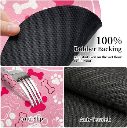 Dog & Cat Food Mat Bone Shaped Pet Feeding Mat Quick Absorb Water Bowl Placemat with Rubber Backing Indoor Floor Stain Resistant Pet Accessory Supplies (Light Pink, 16x24 Inches)