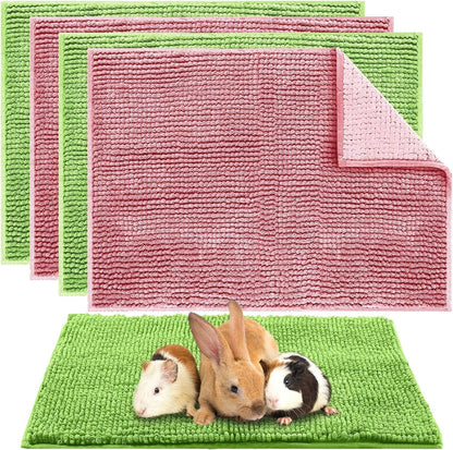 Amylove 4 Pcs Guinea Pig Cage Liner Guinea Pig Bedding Washable Fleece Pee Pads Reusable Small Animals Training Mat Small Animal Sleeping Bed for Bunny Hamster (Green Pink,16 x 24 Inch)