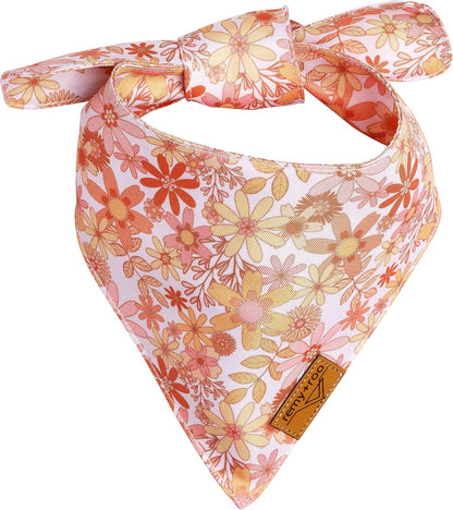 Remy+Roo Extra Large Spring Dog Bandanas - 4 Pack Daisy Set | Premium Durable Adjustable Polyester Fabric | Patented Shape Girl Dog Bandana, Floral Dog Bandana