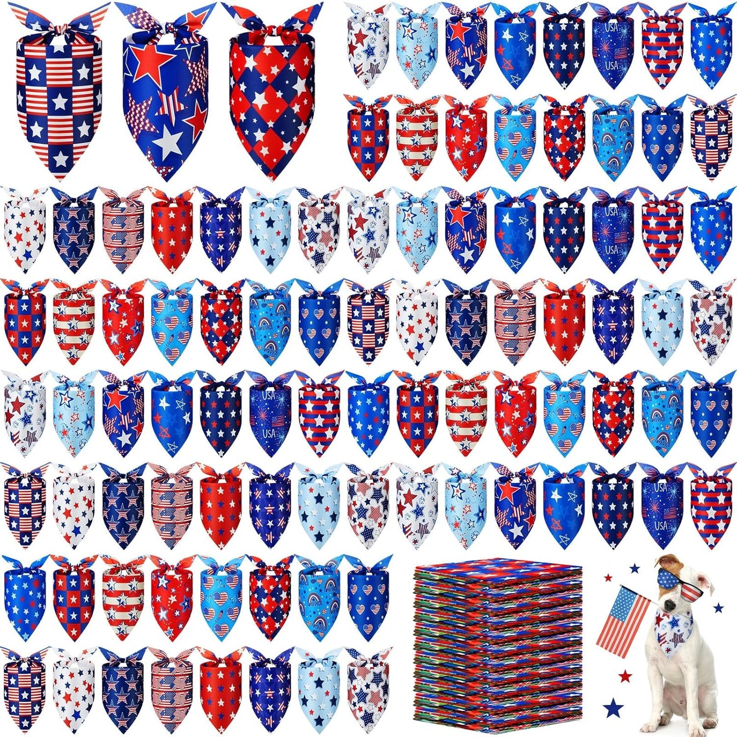 200 Pcs Patriotic Dog Bandanas Bulk Veterans Day Bandanas for Dogs American Flag Star Pattern Triangle Kerchief Bibs Scarf Set for Pet Party Costume Photo Props Accessories Pet Shops