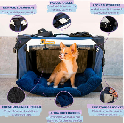 Extra Large Dog Cat Puppy Carrier 20"x13"x13" Foldable Soft Sided Travel Crate Portable Pet Kennel With Cushion Reduces Anxiety Saves Space Easy Vet Visits Secure Triple Entry Mesh Lightweight Durable