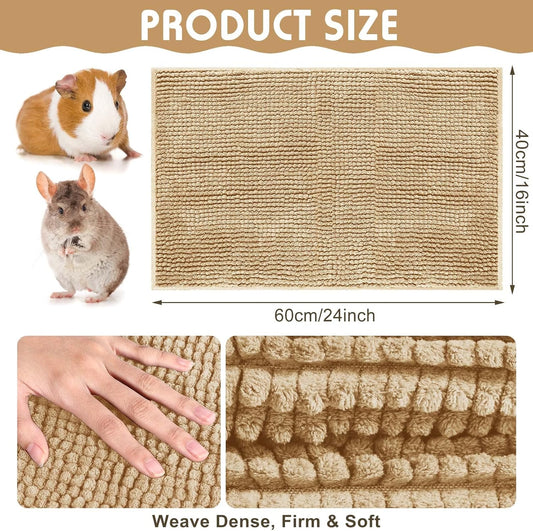Amylove 4 Pcs Guinea Pig Cage Liner Guinea Pig Bedding Washable Fleece Pee Pads Reusable Small Animals Training Mat Small Animal Sleeping Bed for Bunny Hamster (Beige,16 x 24 Inch)