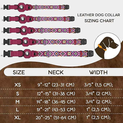 AirTag Dog Collar with Metal Buckle - Printed Nylon Soft Leather Dog Collar with Apple AirTag Holder - Secure Tracking GPS Pet Collars for Girl Boy Small Large Dogs (XS, 9"-12" Neck Fit, Aztec)