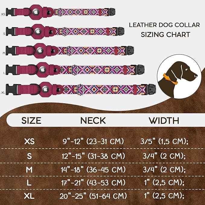 AirTag Dog Collar with Metal Buckle - Printed Nylon Soft Leather Dog Collar with Apple AirTag Holder - Secure Tracking GPS Pet Collars for Girl Boy Small Large Dogs (L, 17"-21" Neck Fit, Aztec)