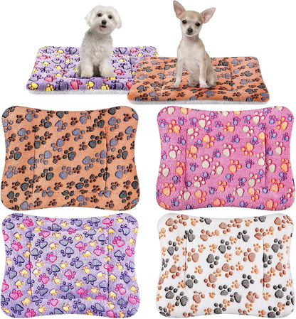 4 Pack Ultra Soft Dog Cat Bed Mat with Cute Prints Reversible Fleece Dog Crate Kennel Pad Cozy Washable Thickened Hamster Guinea Pig Pet Bed Mat for Small Animals(23 x 18 Inches,Vivid Color)