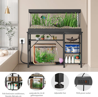 55-75 Gallon Fish Tank Stand: Heavy Duty Aquarium Stand with Power Outlets and Cabinet for Fish Tank Accessories Storage - Metal Frame, 1200LBS Capacity, Suitable for Fish & Reptile Terrariums
